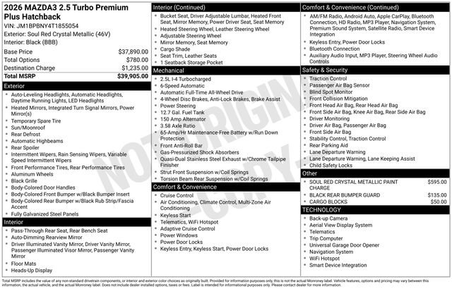 New 2026 MAZDA MAZDA3 Hatchback w/Premium Plus Pkg AWD/4WD image 26