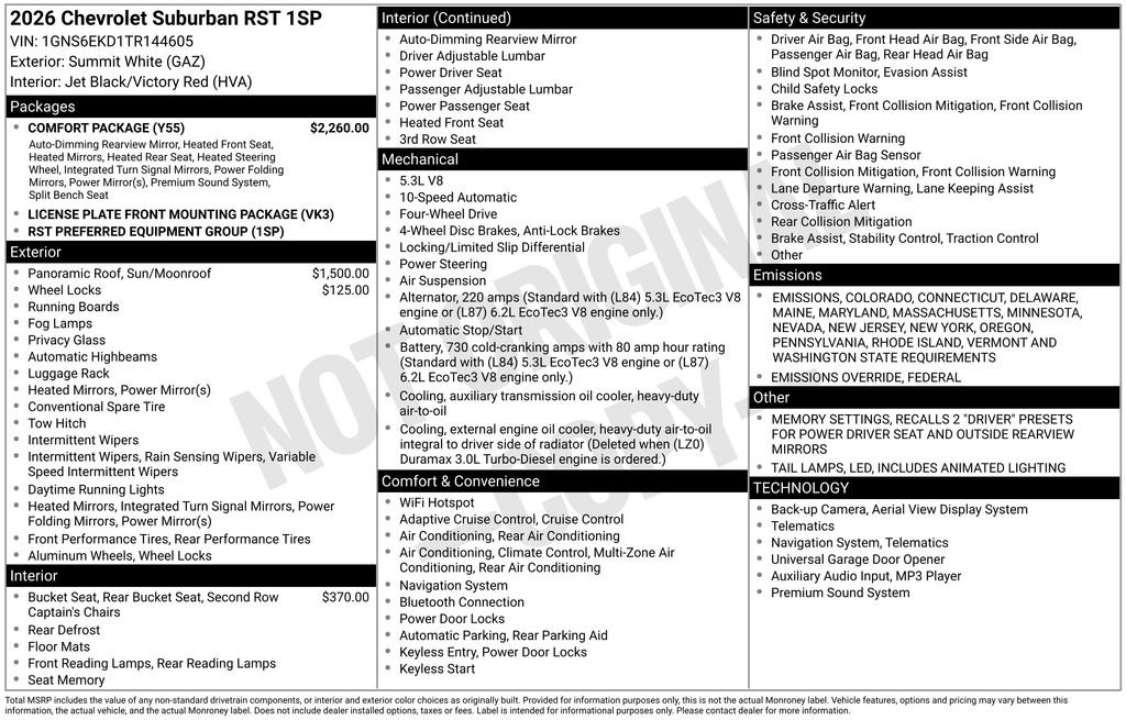 New 2026 Chevrolet Suburban RST w/ Comfort Package image 2