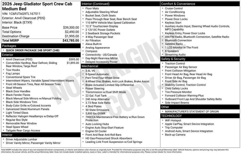 New 2026 Jeep Gladiator Sport AWD/4WD image 29