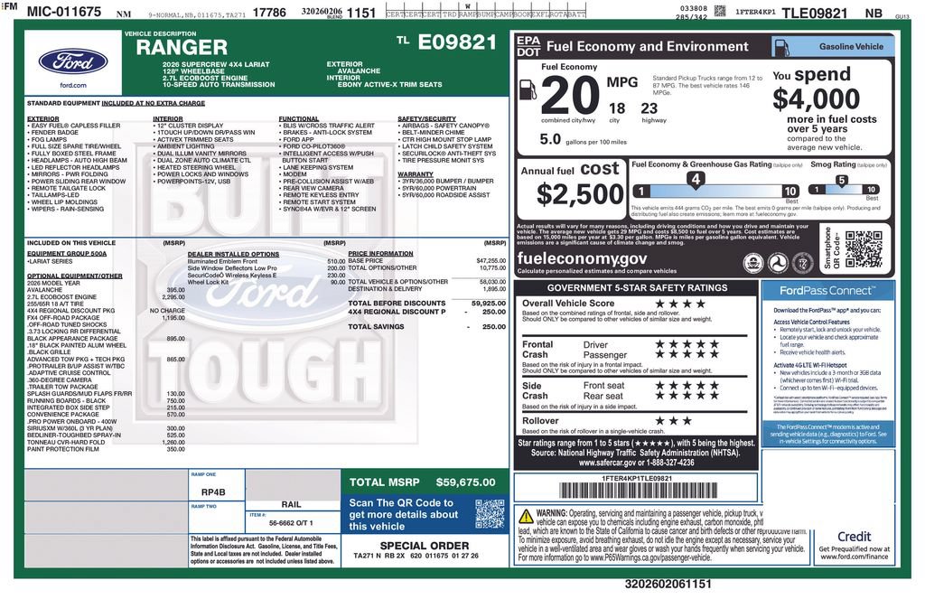 Used 2026 Ford Ranger Lariat w/ FX4 Off-Road Package