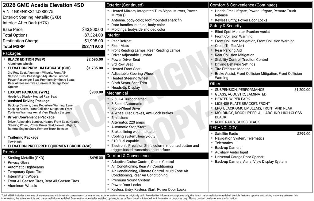 New 2026 GMC Acadia Elevation w/ Black Edition FWD image 47