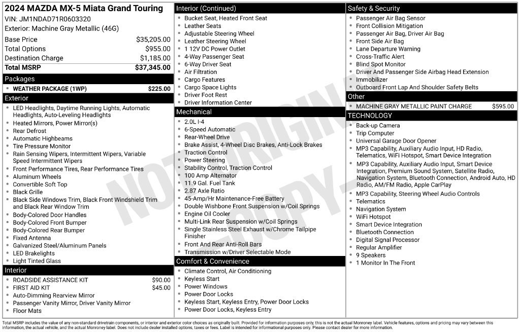 Certified 2024 MAZDA MX-5 Miata Grand Touring w/ Weather Package RWD image 27