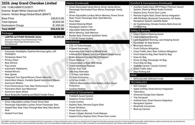 New 2026 Jeep Grand Cherokee Limited w/ Limited Altitude Package image 4