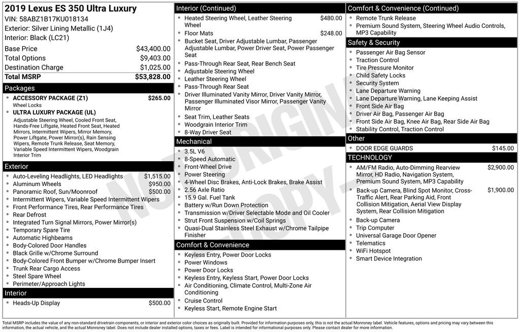 Used 2019 Lexus ES 350 Ultra Luxury w/ Accessory Package FWD image 17