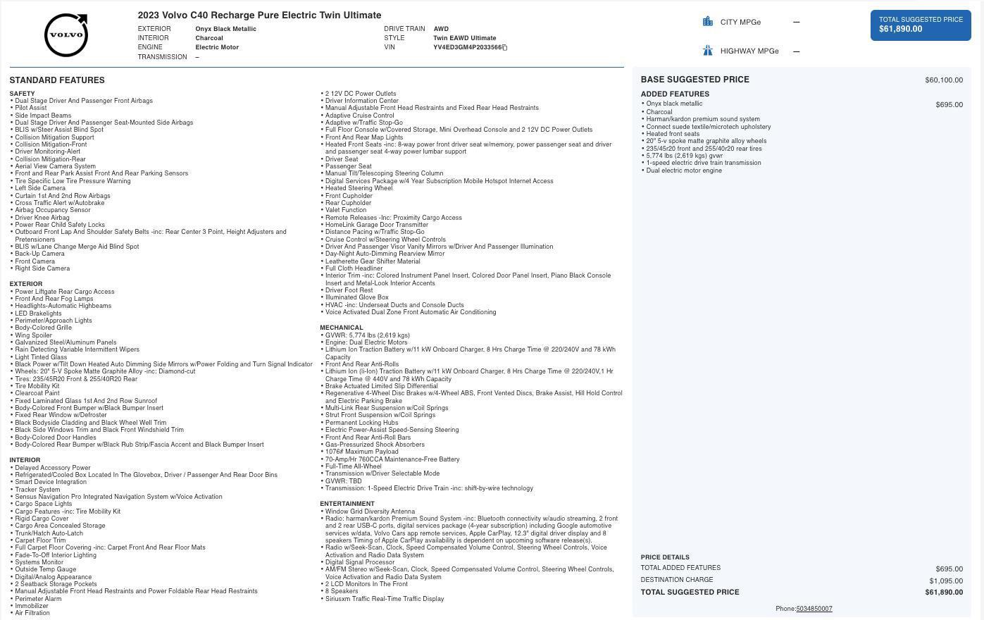 Used 2023 Volvo C40 P8 Recharge Ultimate AWD/4WD image 5