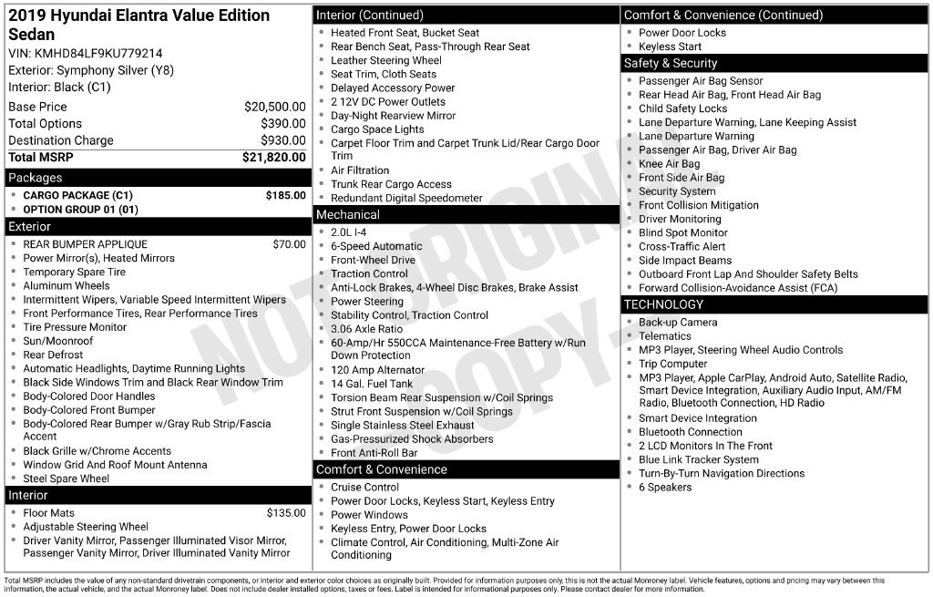 Used 2019 Hyundai Elantra Value Edition w/ Cargo Package FWD image 5