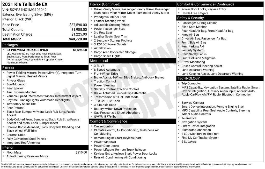 Used 2021 Kia Telluride EX w/ EX Premium Package FWD image 2