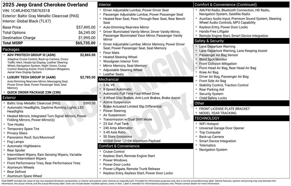 New 2025 Jeep Grand Cherokee Overland w/ Adv Protech Group III AWD/4WD image 50