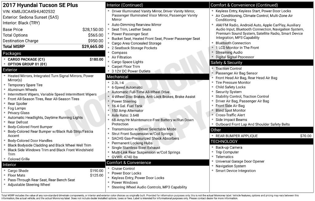 Used 2017 Hyundai Tucson SE Plus w/ Cargo Package AWD/4WD image 6