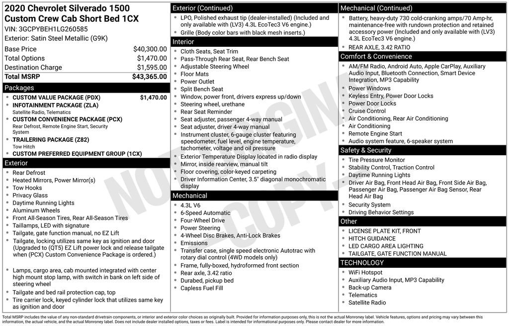 Used 2020 Chevrolet Silverado 1500 Custom w/ Custom Value Package AWD/4WD image 2