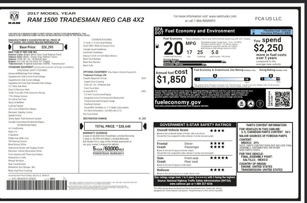 Used 2017 RAM 1500 Tradesman w/ Popular Equipment Group RWD image 2