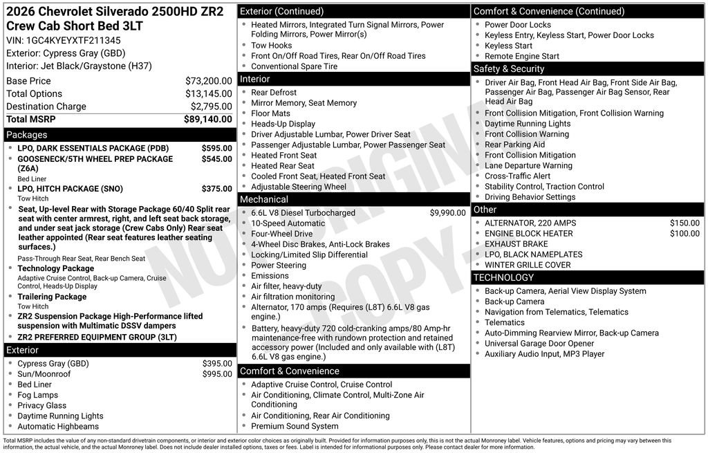 New 2026 Chevrolet Silverado 2500 ZR2 w/ LPO, Dark Essentials Package image 4