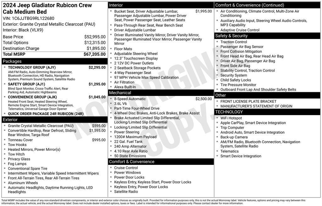 Used 2024 Jeep Gladiator Rubicon w/ Technology Group image 6