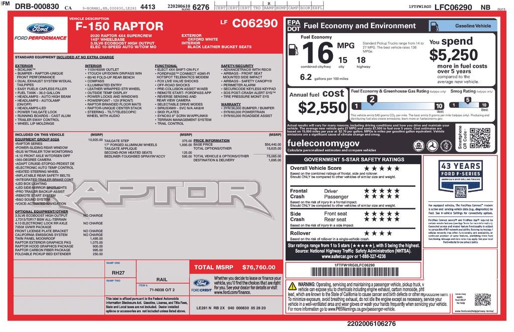 Used 2020 Ford F150 Raptor w/ Equipment Group 802A Luxury image 2