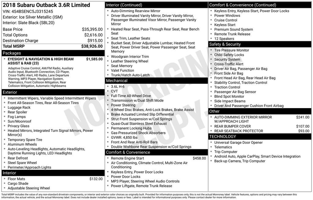 Used 2018 Subaru Outback 3.6R Limited image 37