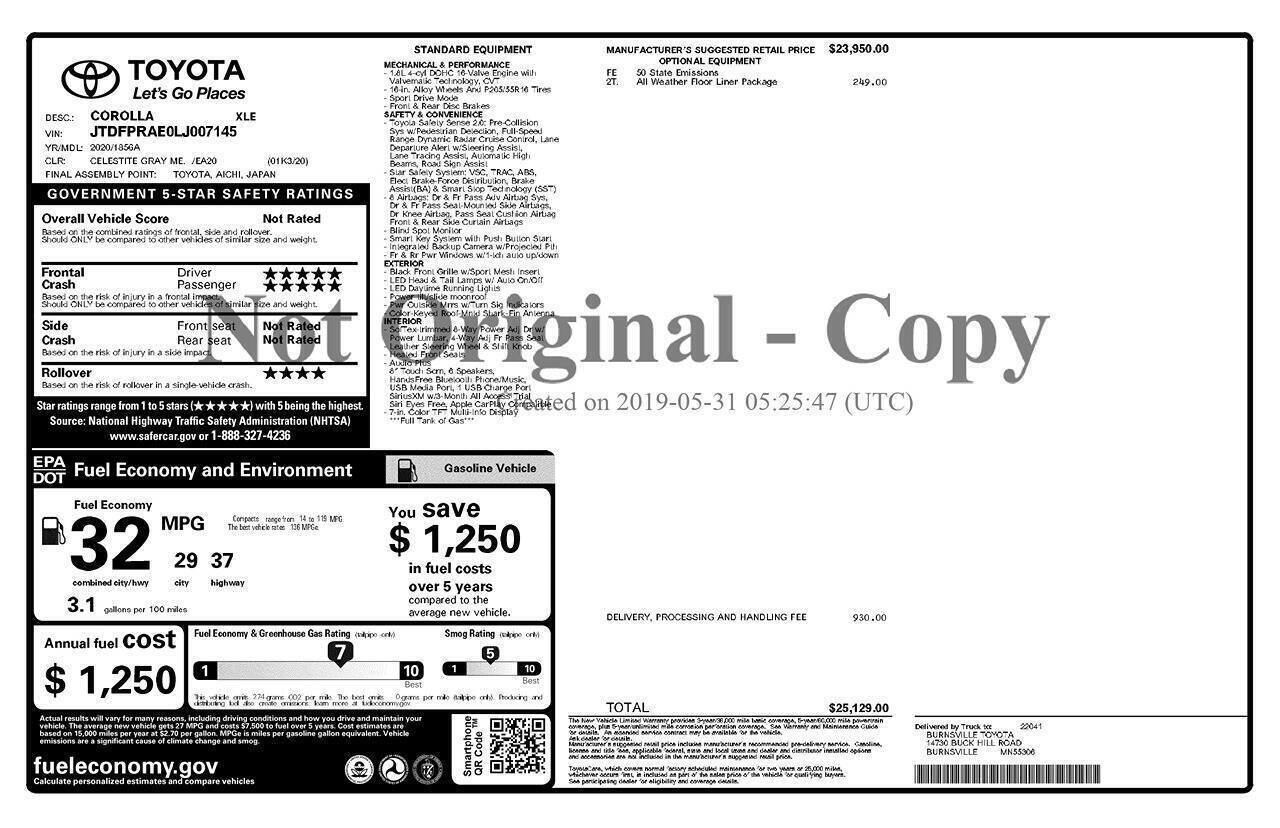 Used 2020 Toyota Corolla XLE FWD image 2