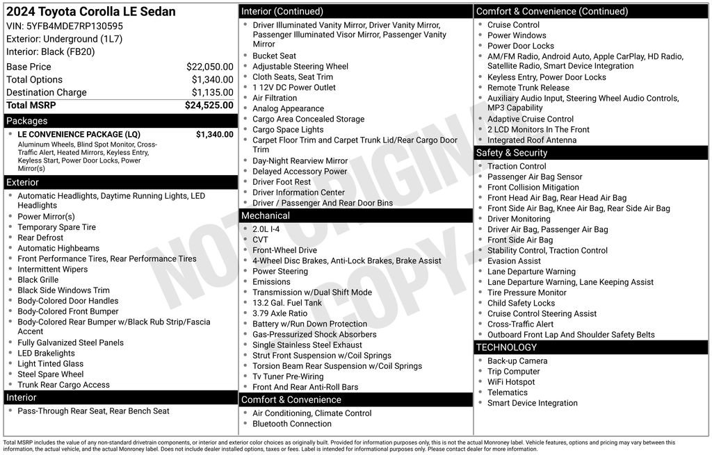 Used 2024 Toyota Corolla LE w/ LE Convenience Package image 2