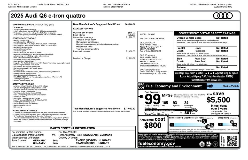 Used 2025 Audi Q6 e-tron Premium w/ Convenience Package AWD/4WD image 4
