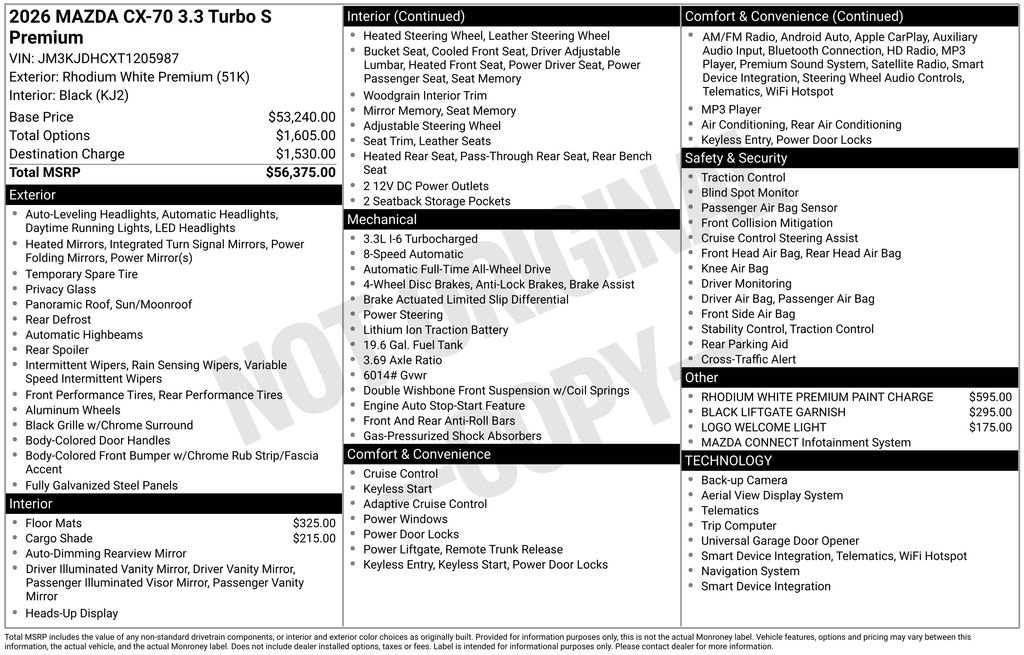 New 2026 MAZDA CX-70 3.3 Turbo S w/ Premium Package AWD/4WD image 3