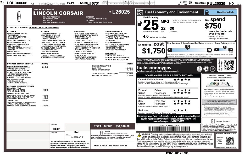 Used 2023 Lincoln Corsair Reserve w/ Equipment Group 201A FWD image 3