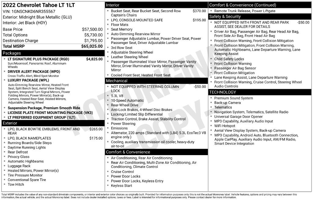 Used 2022 Chevrolet Tahoe LT w/ LT Signature Plus Package RWD image 15