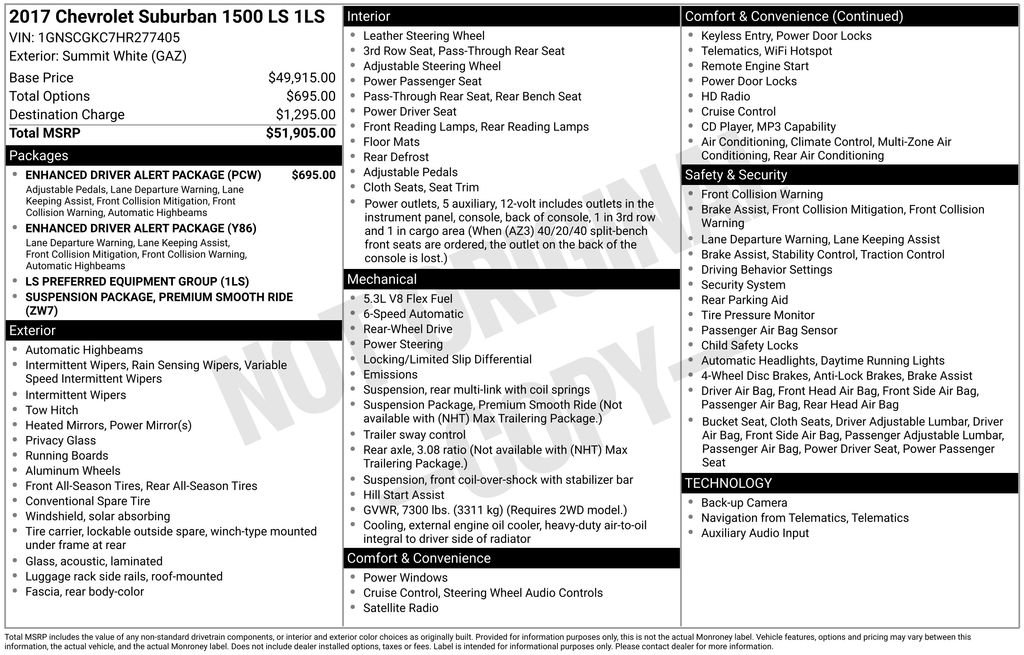 Used 2017 Chevrolet Suburban LS w/ Enhanced Driver Alert Package image 2