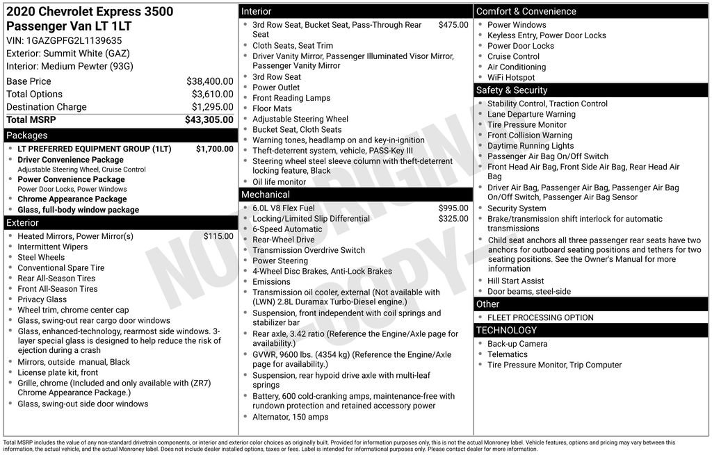 Used 2020 Chevrolet Express 3500 LT w/ LT Preferred Equipment Group RWD image 12