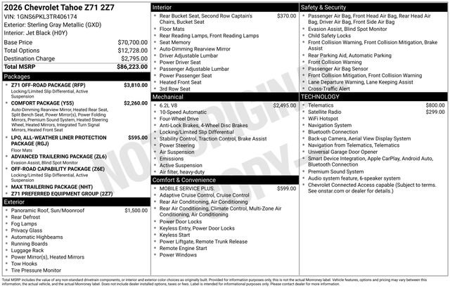 New 2026 Chevrolet Tahoe Z71 w/ Z71 Off-Road Package AWD/4WD image 4