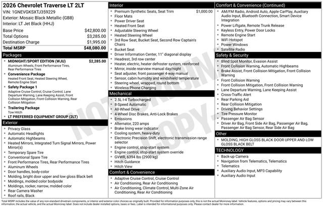 New 2026 Chevrolet Traverse LT w/ Midnight/Sport Edition AWD/4WD image 4