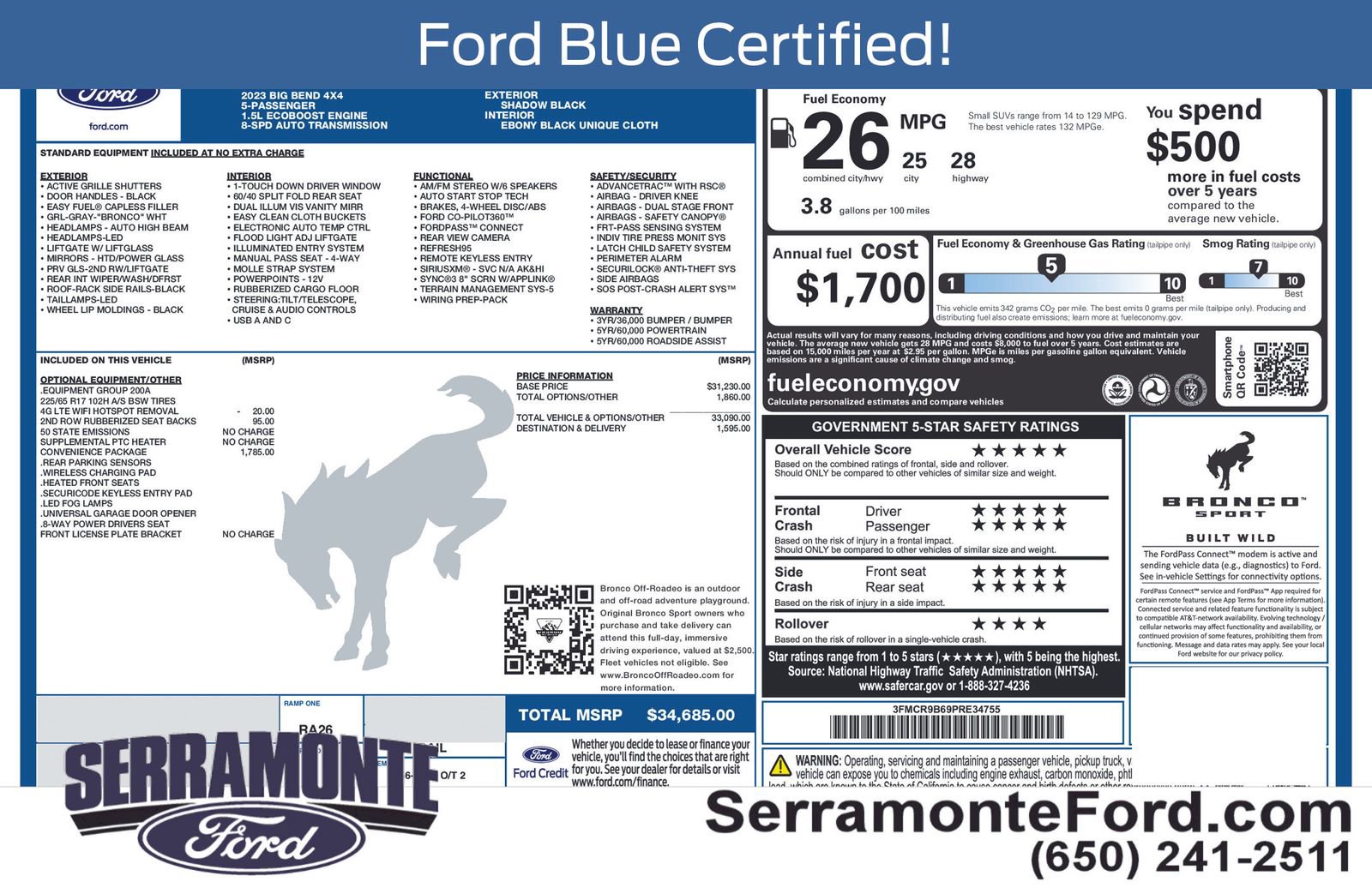 Used 2023 Ford Bronco Sport Big Bend w/ Convenience Package AWD/4WD image 30