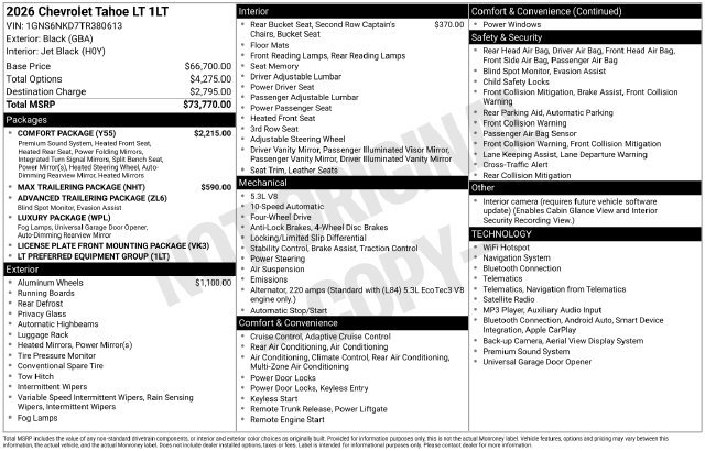 New 2026 Chevrolet Tahoe LT w/ Comfort Package AWD/4WD image 27