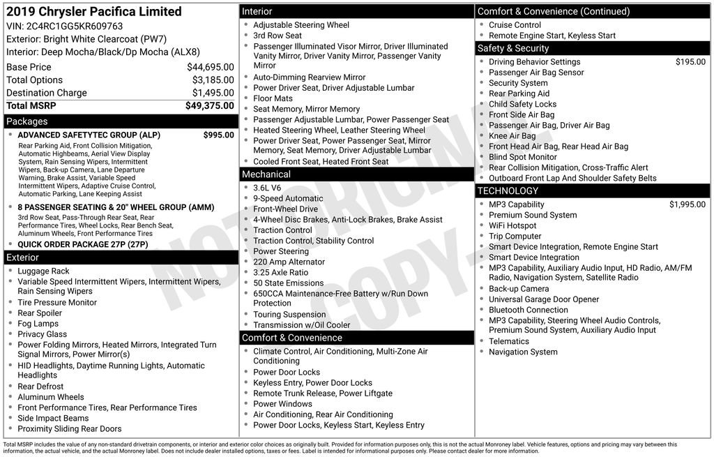 Used 2019 Chrysler Pacifica Limited w/ Advanced Safetytec Group FWD image 37