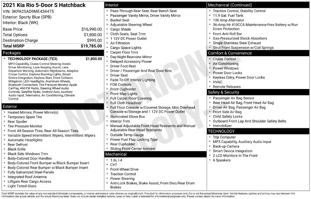 Used 2021 Kia Rio S w/ Technology Package FWD image 8