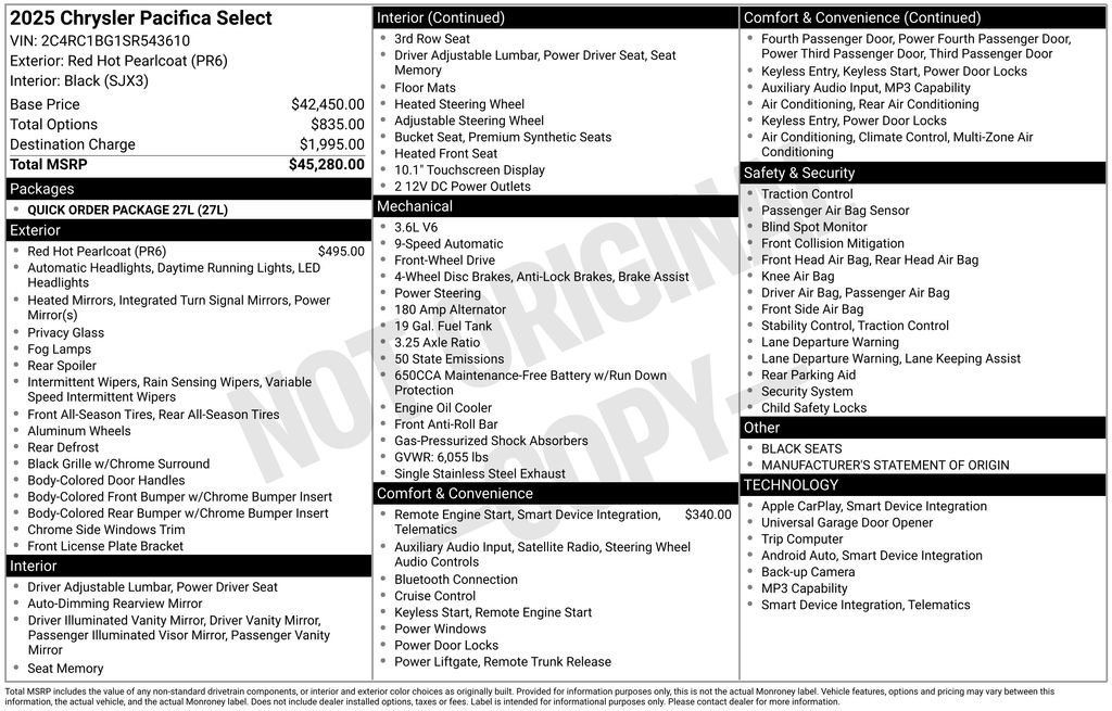 Used 2025 Chrysler Pacifica Select FWD image 56