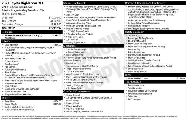 Used 2023 Toyota Highlander XLE w/ Protection Package #3 (TMS) image 42