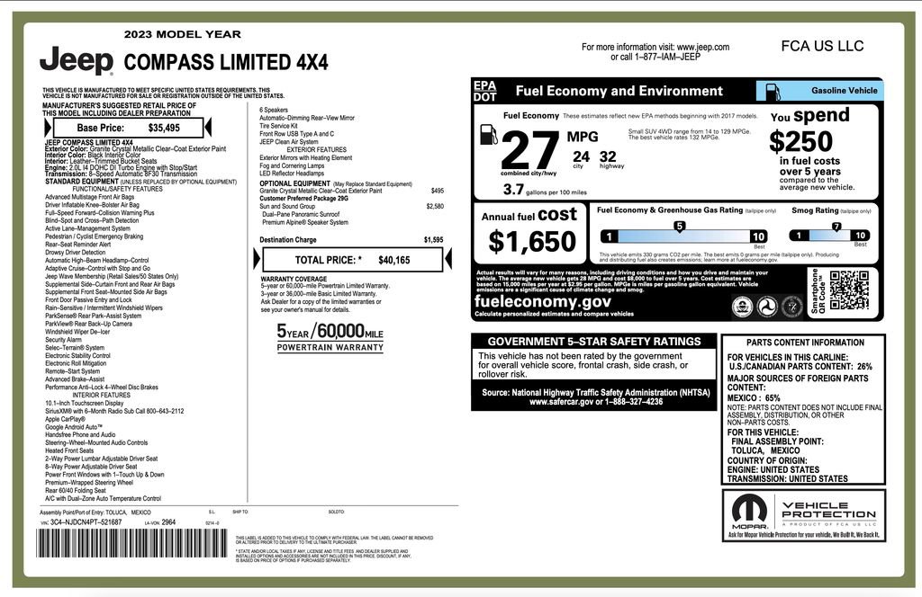 Certified 2023 Jeep Compass Limited w/ Sun and Sound Group AWD/4WD image 2