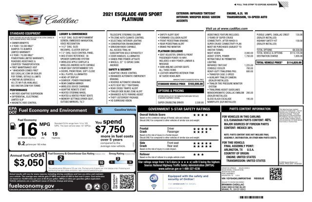 Used 2021 Cadillac Escalade Sport Platinum w/ Heavy-Duty Trailer Package image 6