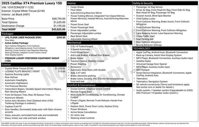 Certified 2025 Cadillac XT4 Premium Luxury w/ LPO, Floor Liner Package FWD image 34