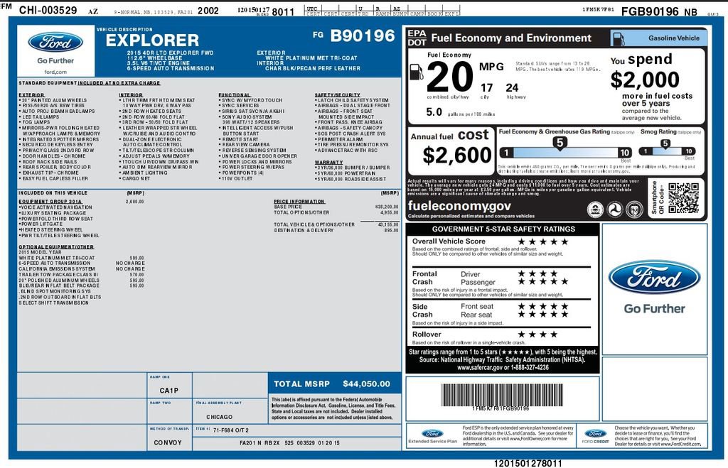 Used 2015 Ford Explorer Limited w/ Equipment Group 301A FWD image 3