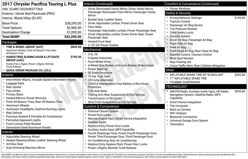 Used 2017 Chrysler Pacifica Touring-L Plus w/ Tire & Wheel Group FWD image 32