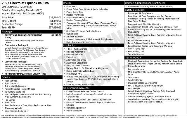 New 2027 Chevrolet Equinox RS w/ Safety and Technology Package FWD image 33