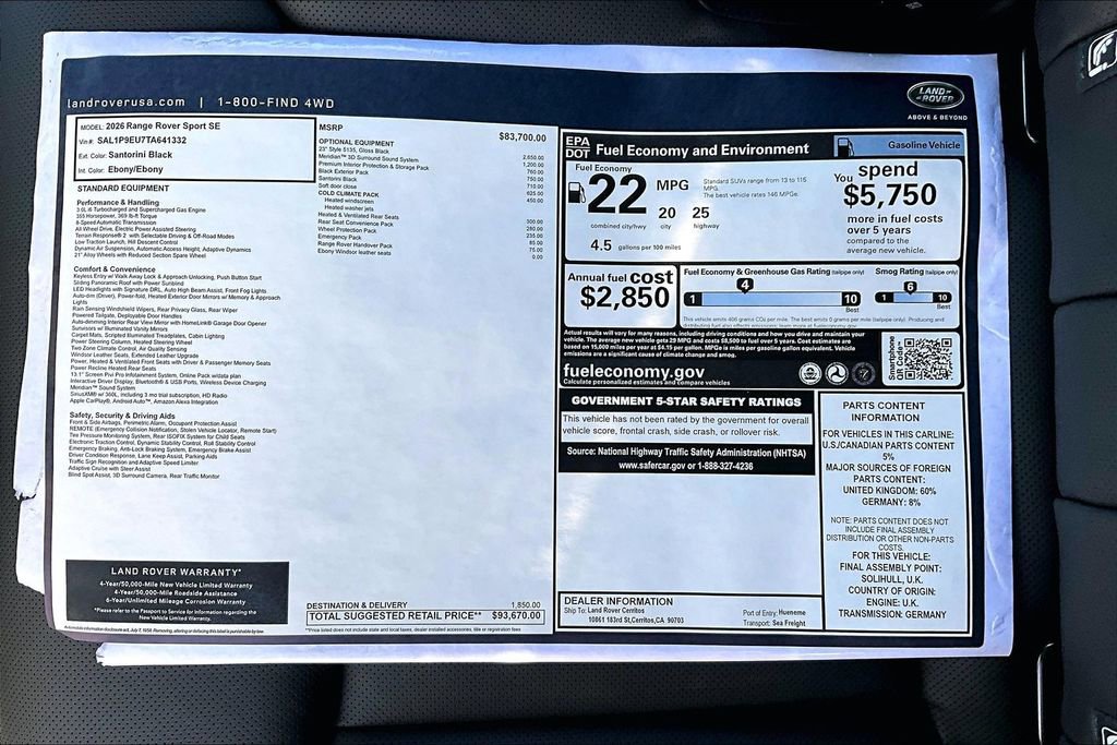 New 2026 Land Rover Range Rover Sport SE AWD/4WD image 14