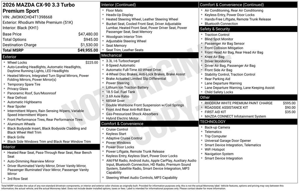 New 2026 MAZDA CX-90 3.3 Turbo w/ Premium Sport Pkg AWD/4WD image 36