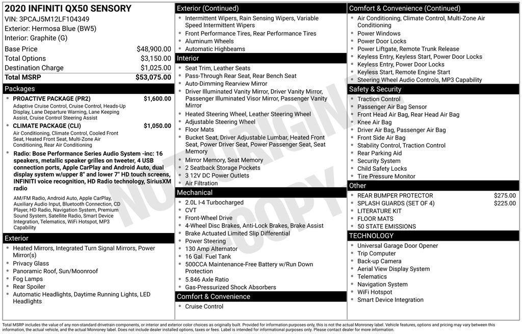 Used 2020 INFINITI QX50 Sensory w/ Proactive Package image 47