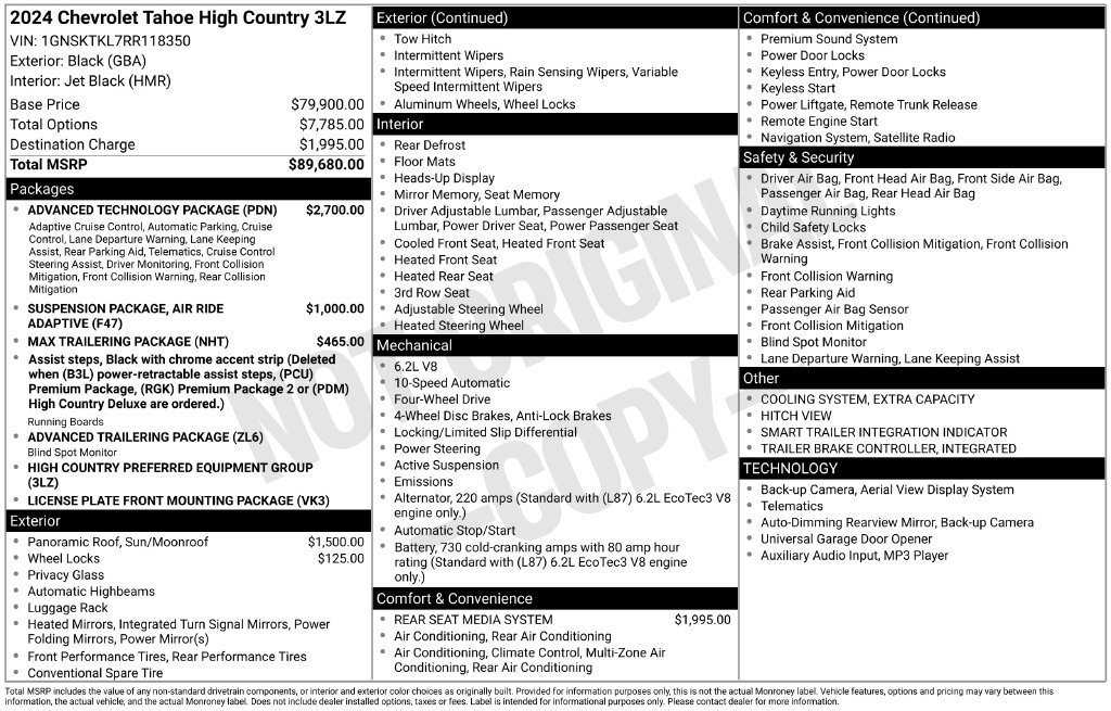 Used 2024 Chevrolet Tahoe High Country w/ Advanced Technology Package AWD/4WD image 35