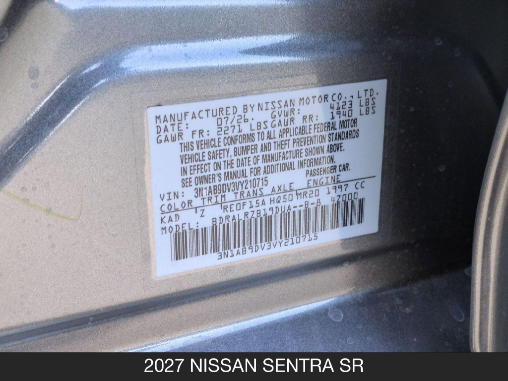 New 2027 Nissan Sentra SR w/ Floor Mat Package FWD image 24