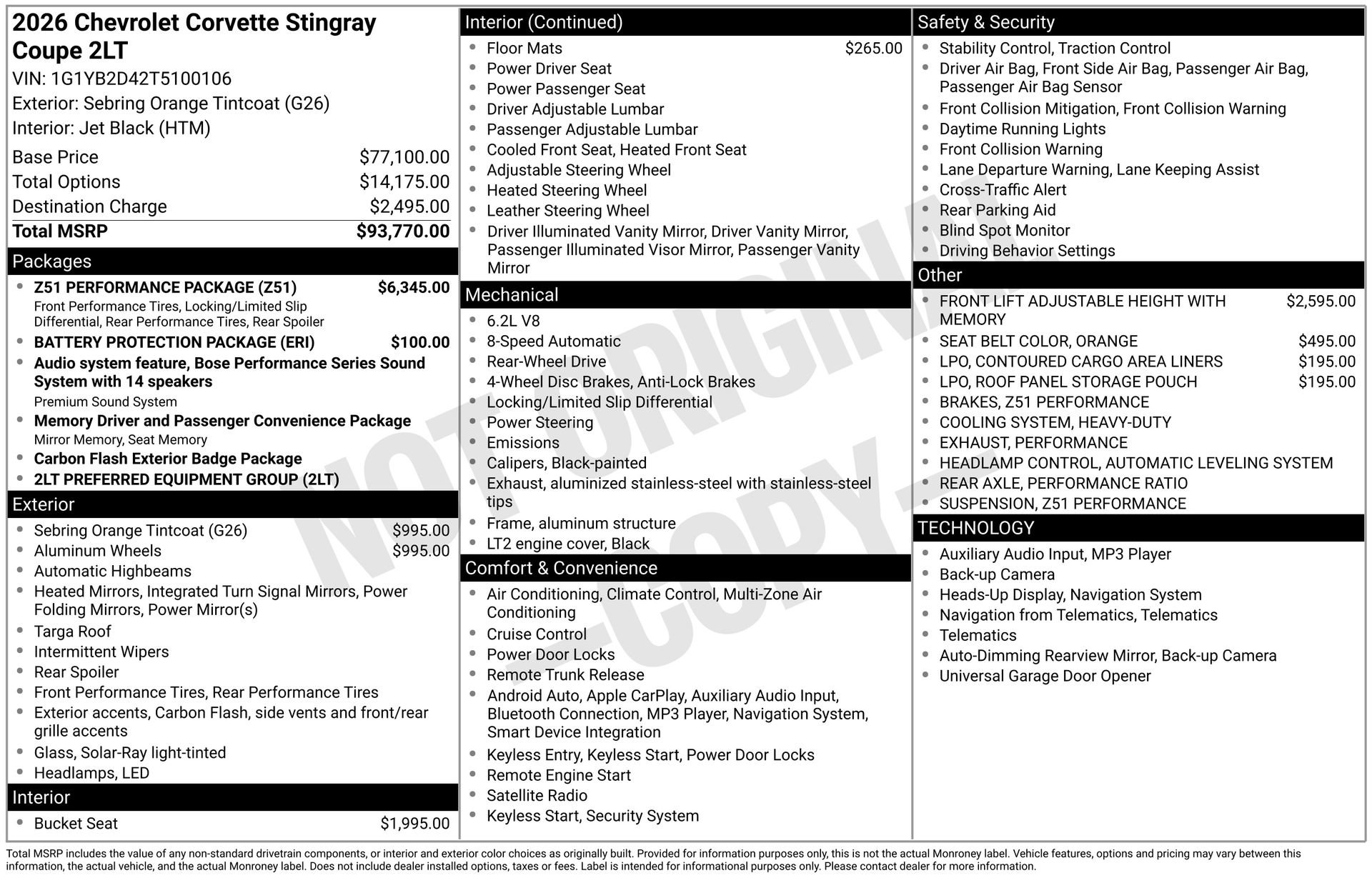 New 2026 Chevrolet Corvette Stingray Preferred Cpe w/ Z51 Performance Package RWD image 3