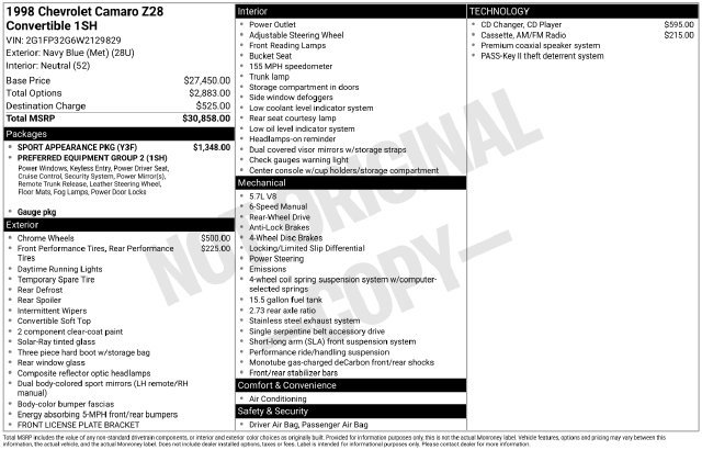 Used 1998 Chevrolet Camaro Z28 w/ Sport Appearance Pkg RWD image 16