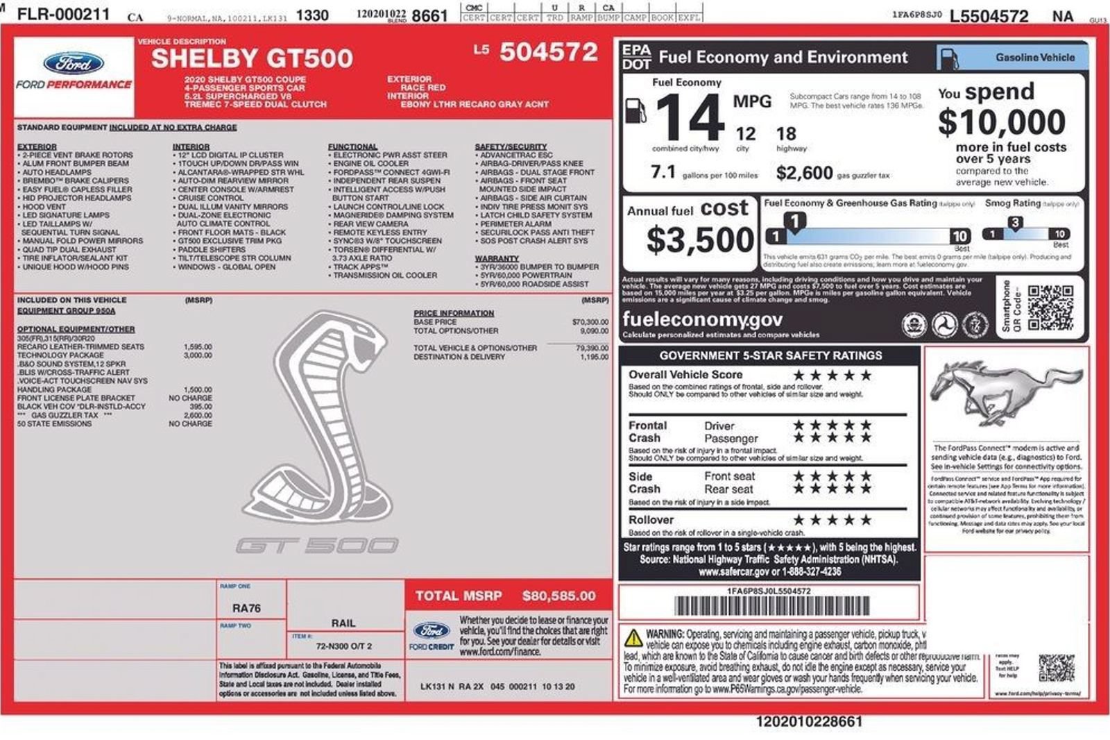 Used 2020 Ford Mustang Shelby GT500 w/ Technology Package RWD image 7