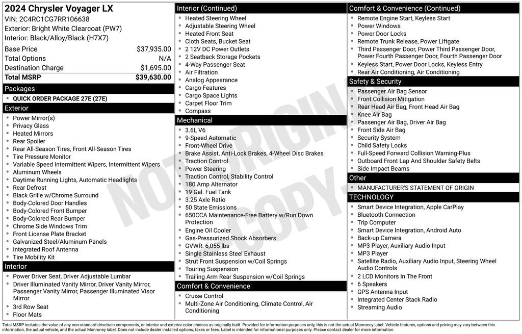 Used 2024 Chrysler Voyager LX FWD image 5